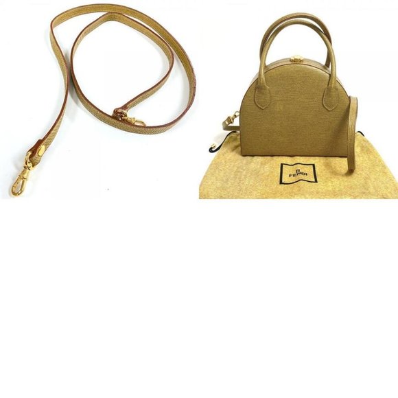 Authentic FENDI Semicircular form 2WAY Shoulder Bag Hand Bag Leather Beige - Picture 7 of 12